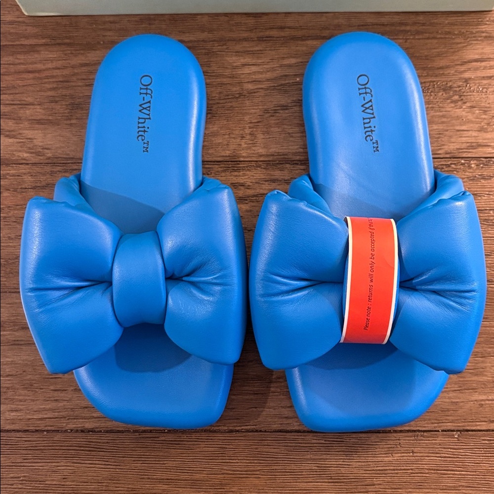 NIB [Off-White] Oversized Bow Blue Leather Slip-On Sandals Women’s EU 36 / US 6 - Picture 6 of 14